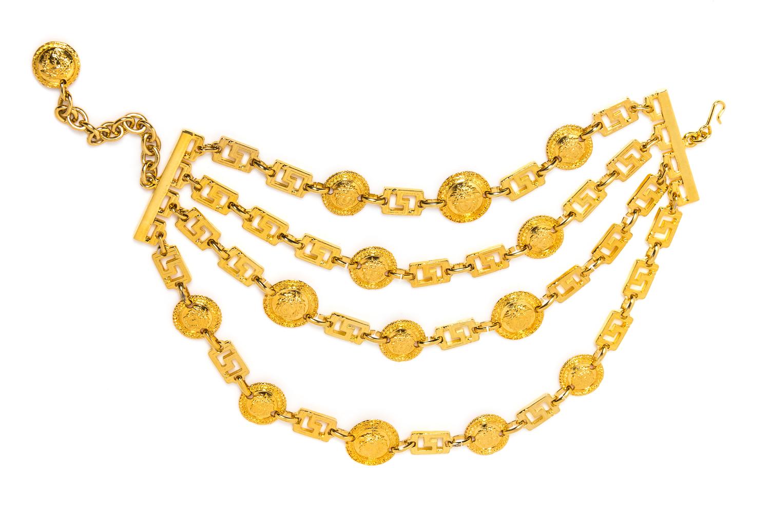 A Gianni Versace Four Strand Greco Link Choker, Length: 12.75"- 16"; Drop: 2.5"- 5.25".