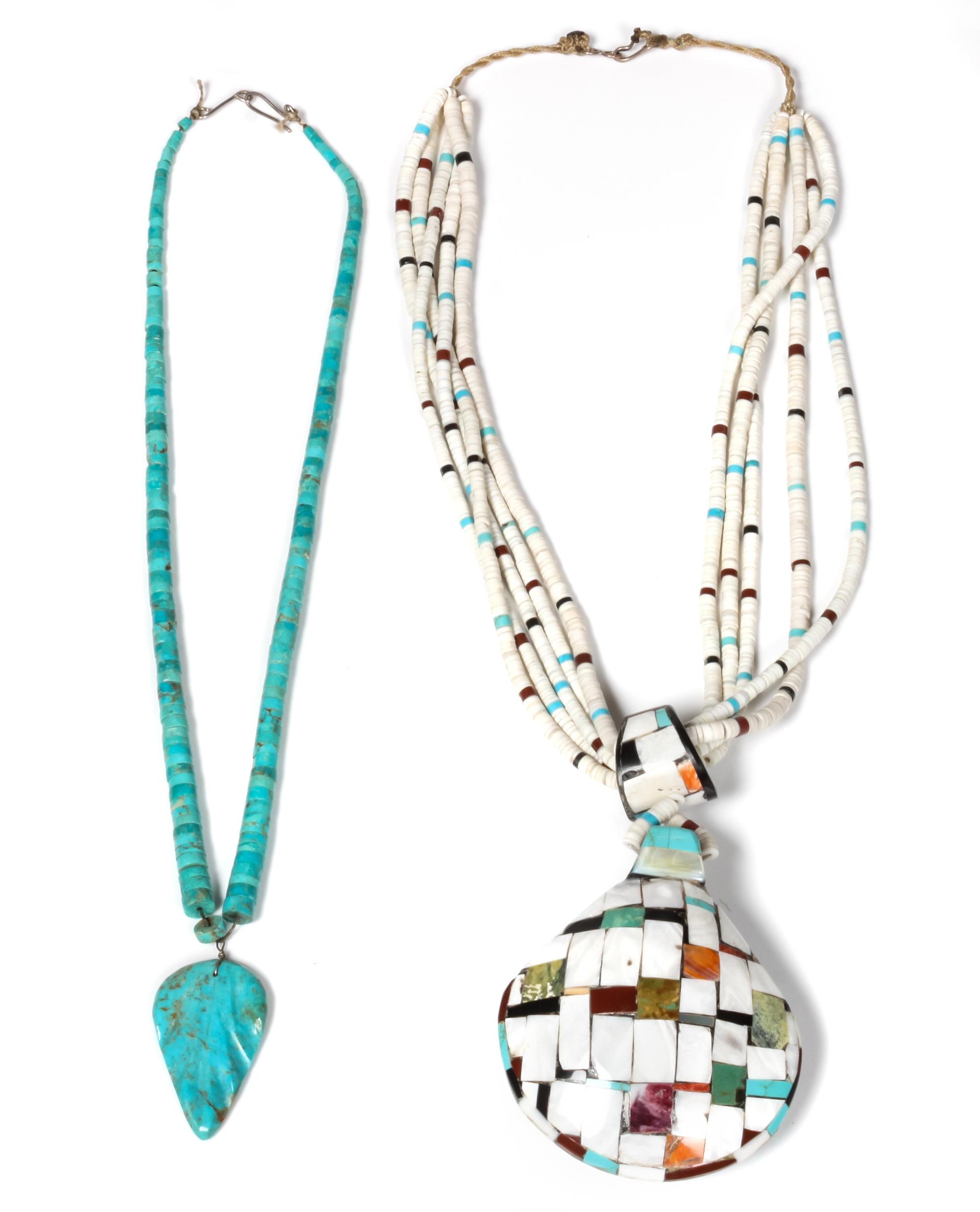 Santo Domingo Inlaid Shell Necklace Length of first approximately 15 inches