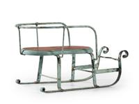 A Blue Painted Sheet Metal Toy Sleigh