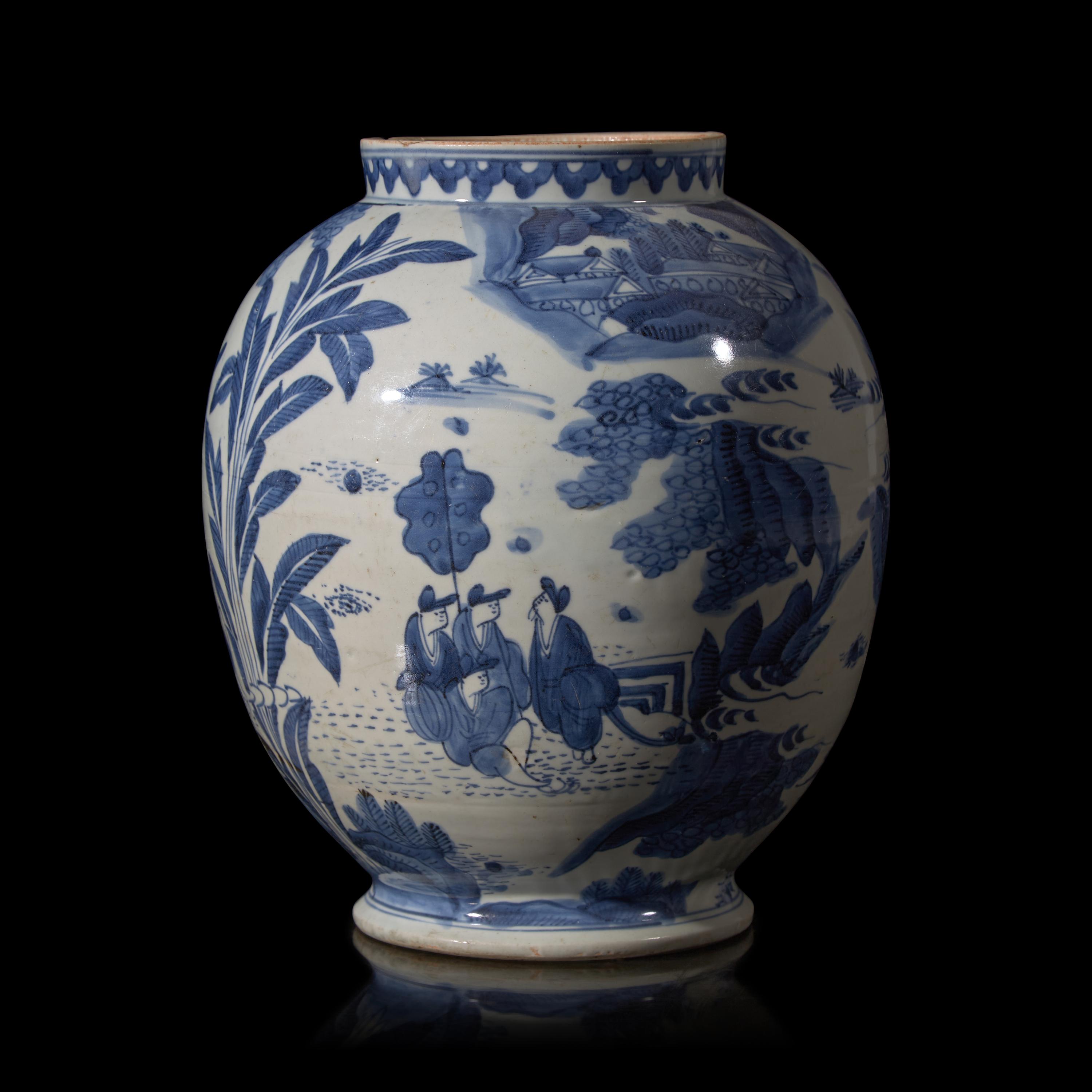 A Japanese Blue and White Porcelain Ovoid Jar, 17th Century