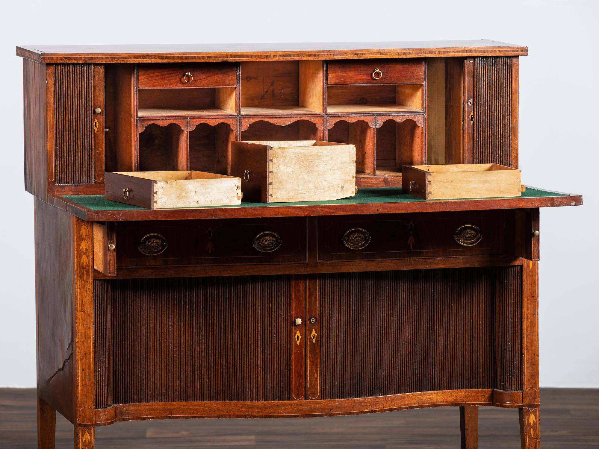 A Federal Mahogany and Marquetry Tambour Desk
