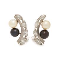 CULTURED PEARL AND DIAMOND EARCLIPS