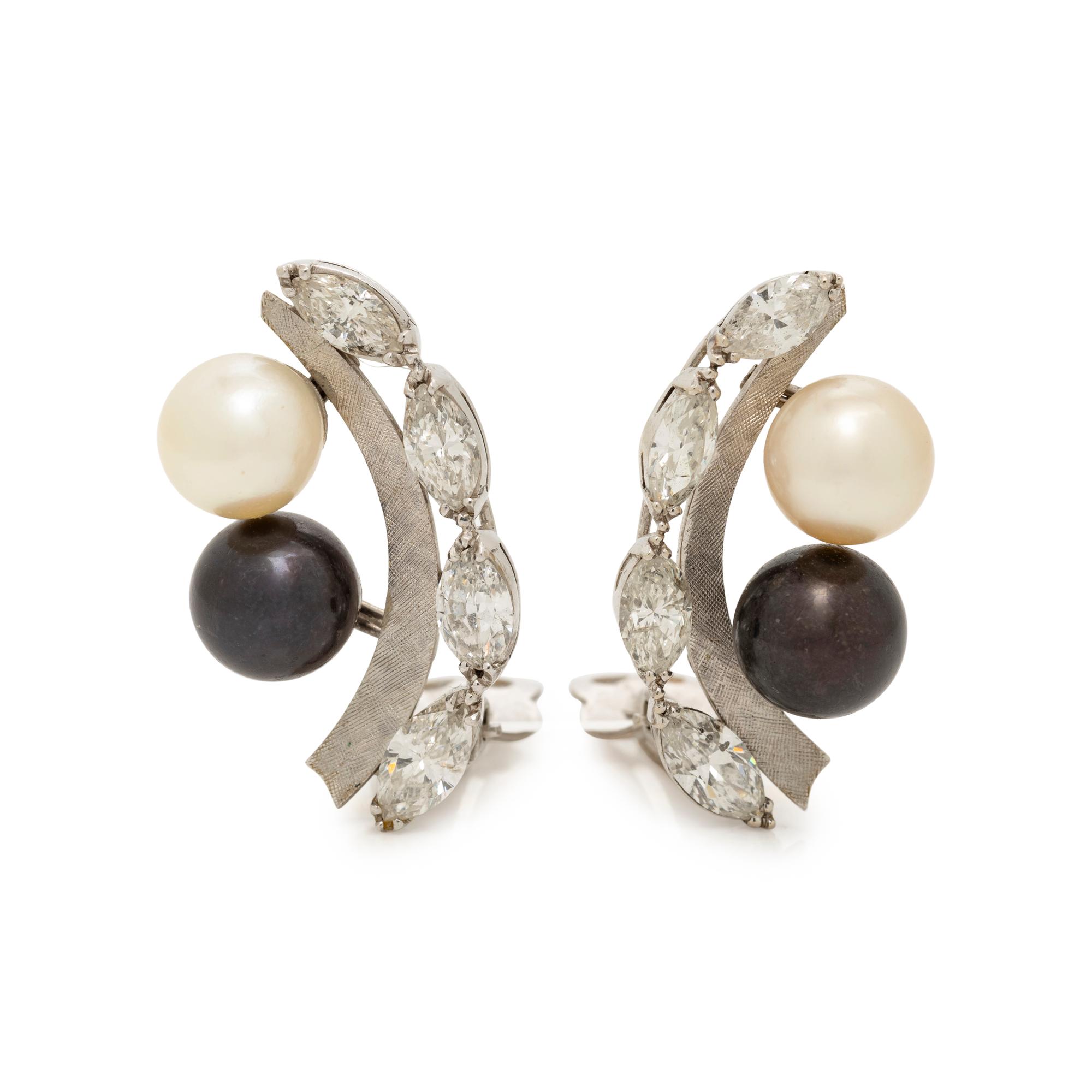 CULTURED PEARL AND DIAMOND EARCLIPS