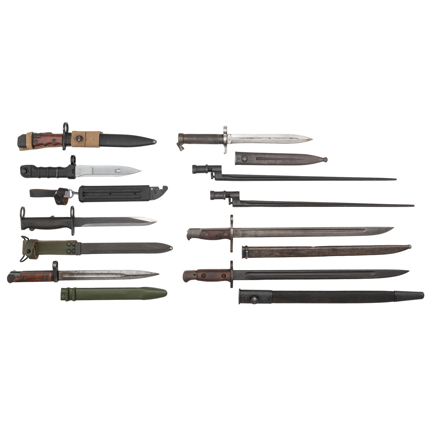 Lot of Nine Bayonets including Soviet SVT bayonet, and British Pattern 1907