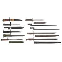 Lot of Nine Bayonets including Soviet SVT bayonet, and British Pattern 1907