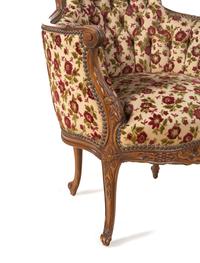 A Pair of Louis XV Style Fruitwood Bergères