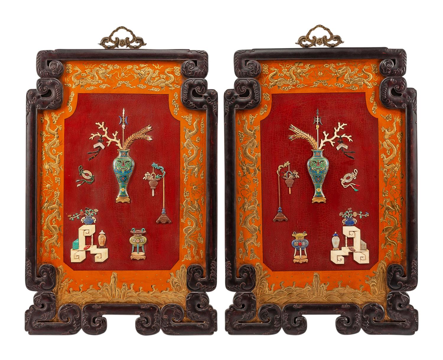 A Pair of Chinese Parcel Gilt Panels