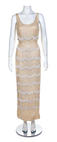 Ivory Beaded Fringe and Sequin Dress, 1960s