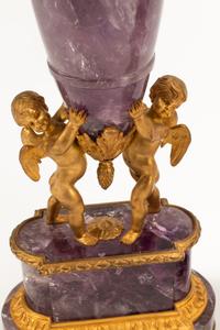 A Pair of French Gilt Bronze and Amethyst Figural Urns