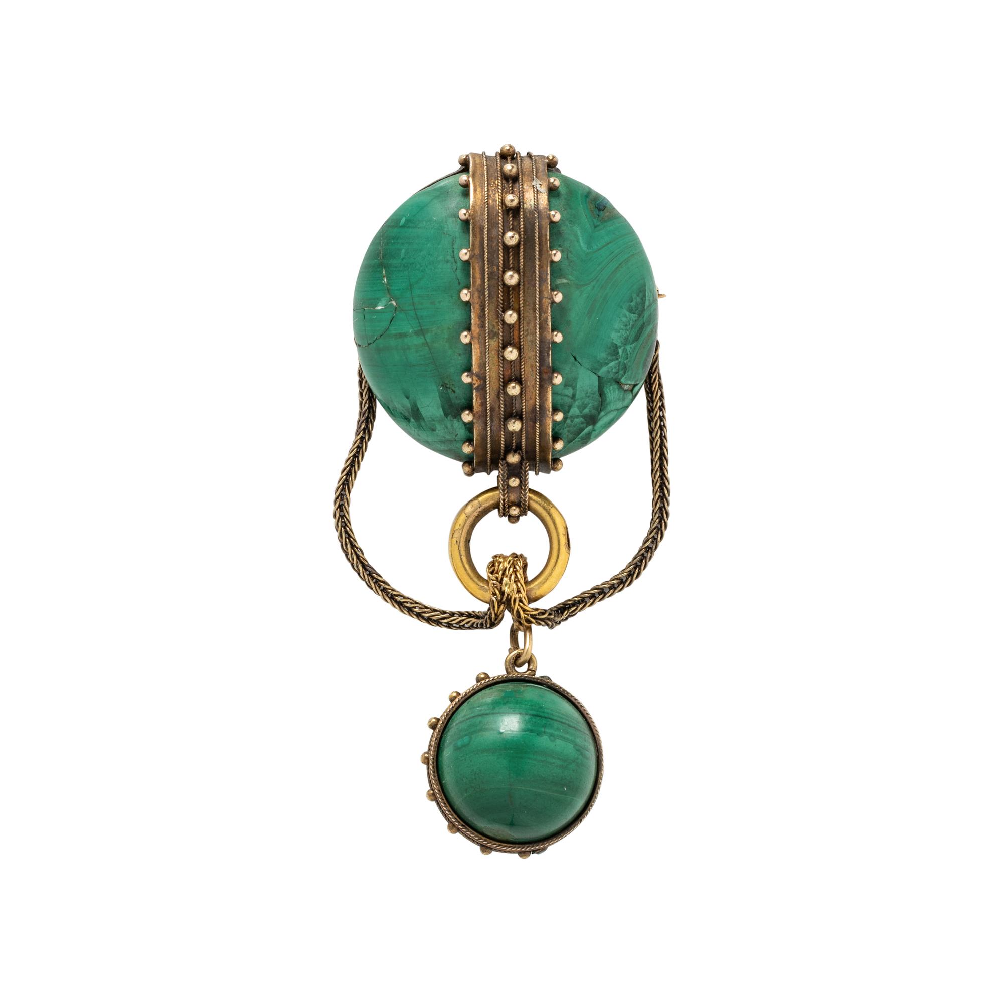 VICTORIAN, GOLD AND MALACHITE PENDANT