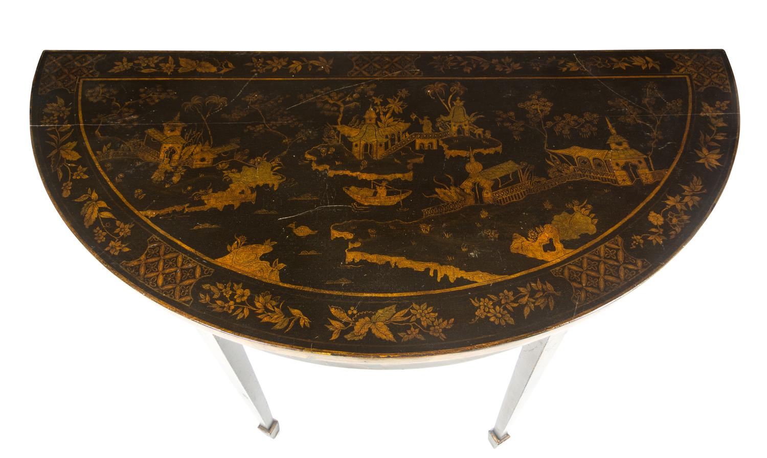 A Pair of Regency Lacquered Console Tables Height 30 1/2 x width 48 x depth 22 1/2 inches. — 19TH CENTURY WITH ALTERATION