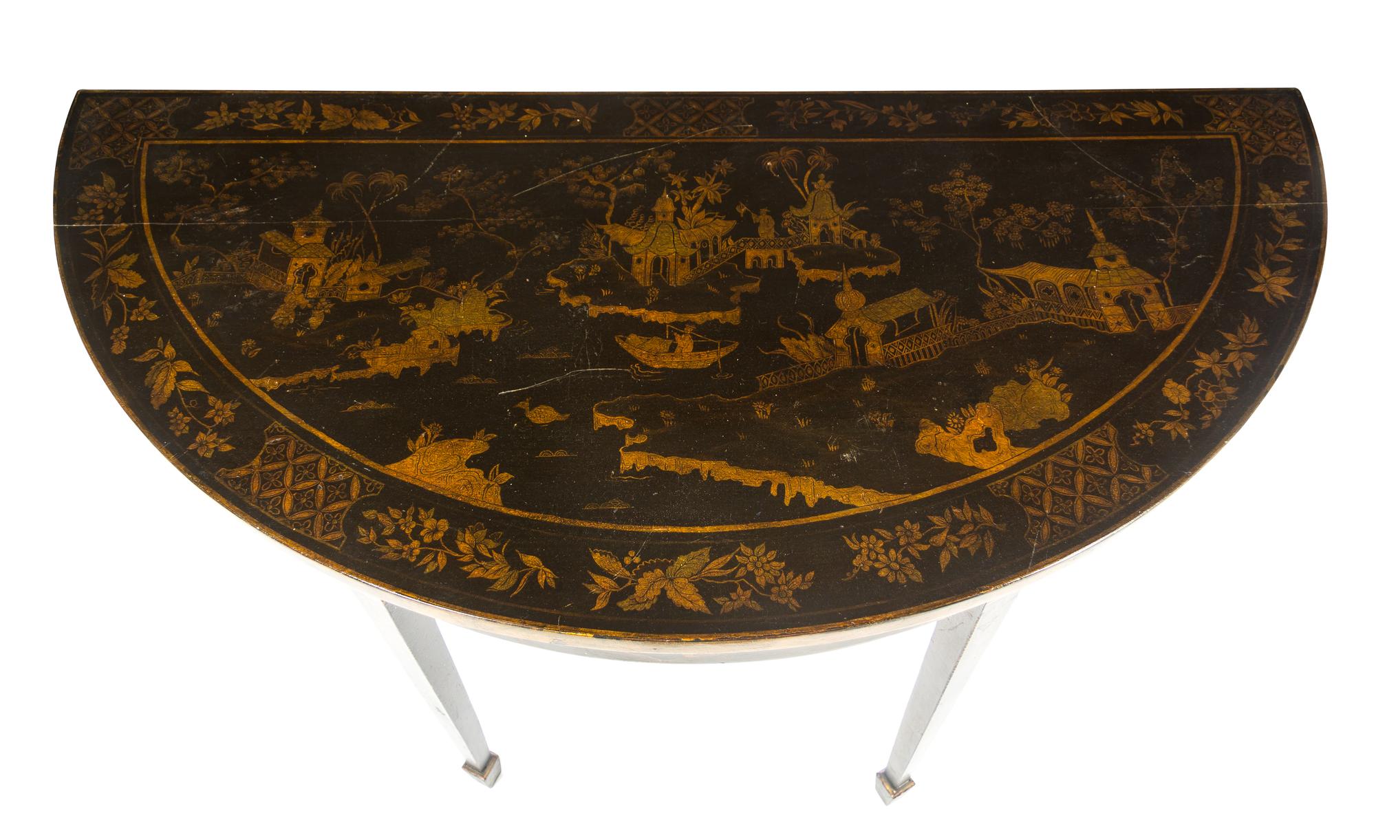 A Pair of Regency Lacquered Console Tables Height 30 1/2 x width 48 x depth 22 1/2 inches. — 19TH CENTURY WITH ALTERATION