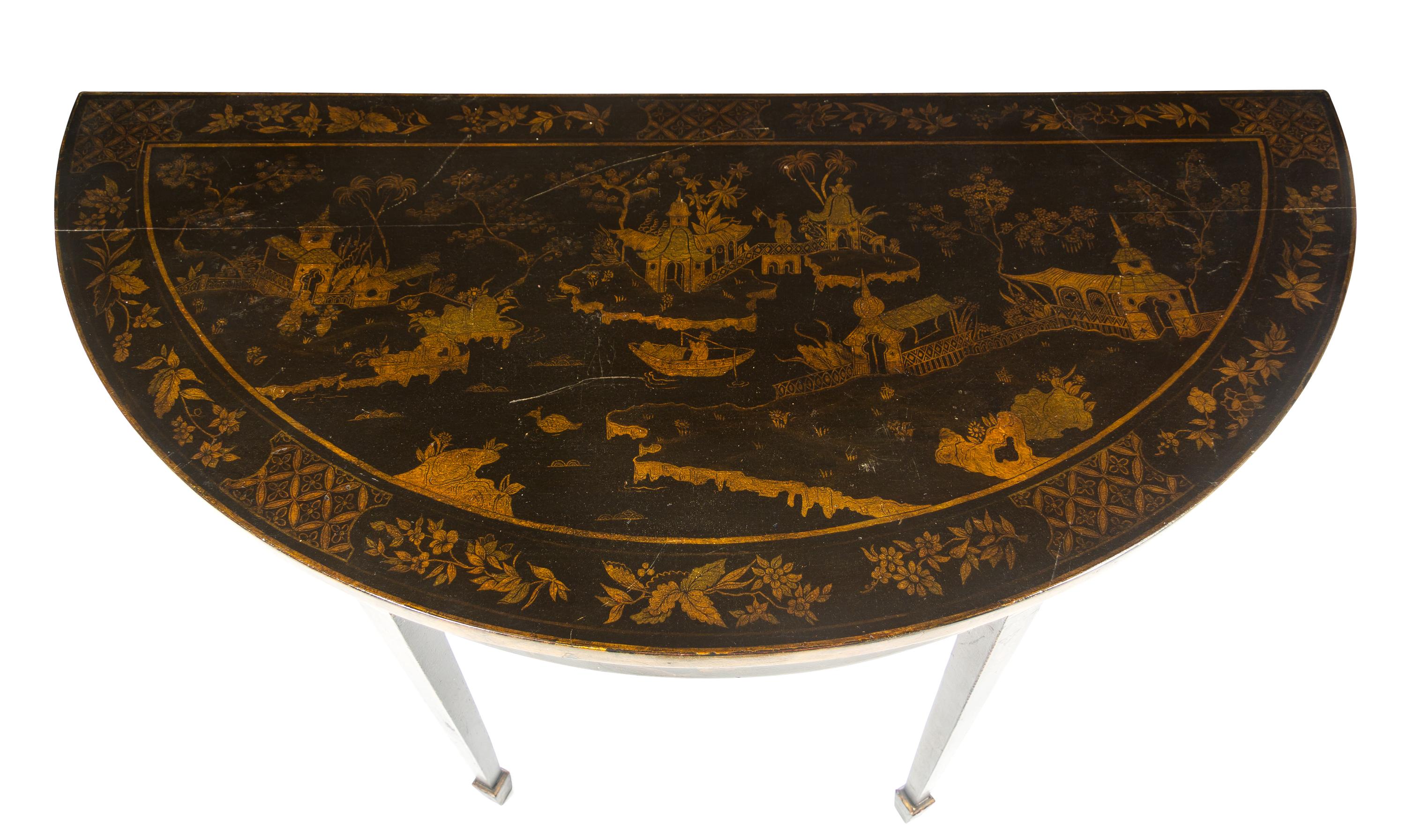 A Pair of Regency Lacquered Console Tables Height 30 1/2 x width 48 x depth 22 1/2 inches. — 19TH CENTURY WITH ALTERATION