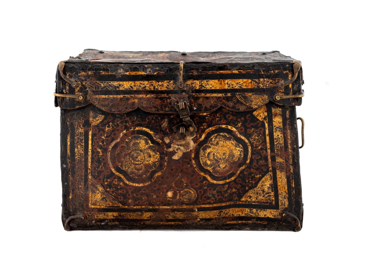 A Tibetan Brass Mounted Leather Box — 19TH CENTURY