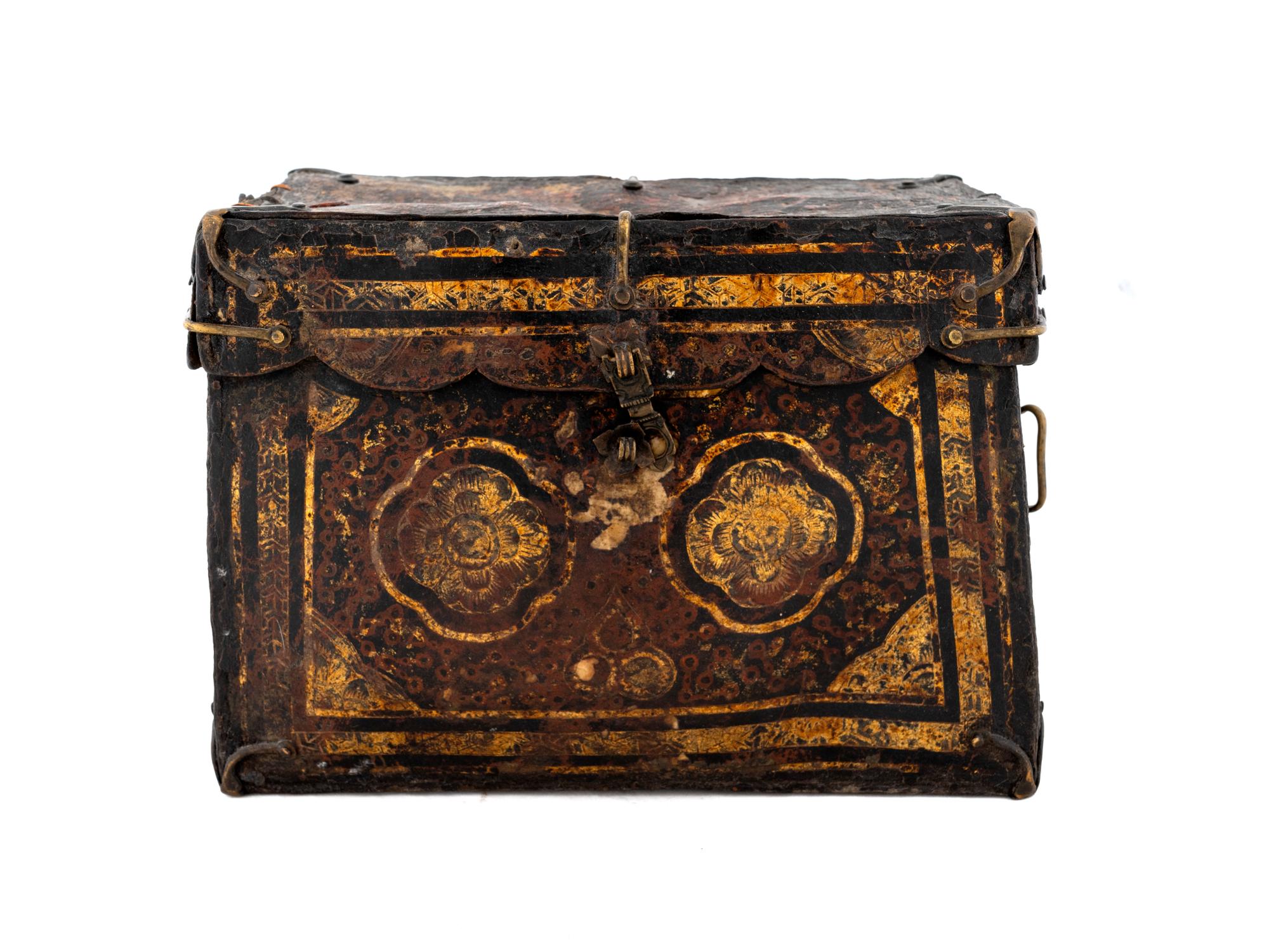 A Tibetan Brass Mounted Leather Box — 19TH CENTURY
