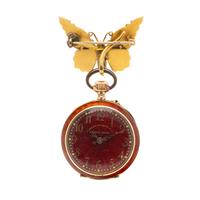 A. FRANKFIELD & CO., YELLOW GOLD AND ENAMEL POCKETWATCH AND LAPEL PIN