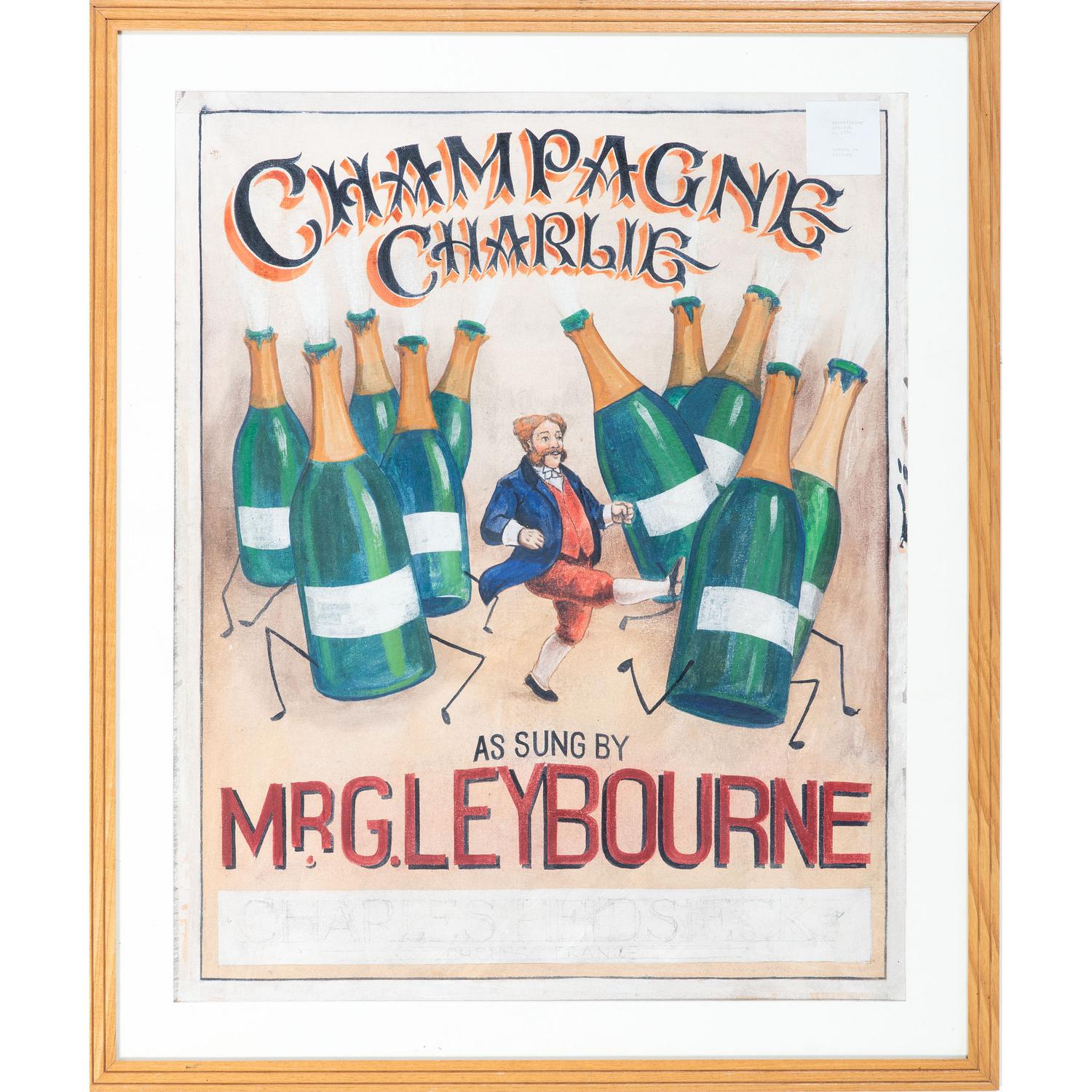 A Champagne Charlie Painted Canvas Advertising Sign