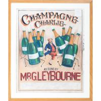 A Champagne Charlie Painted Canvas Advertising Sign