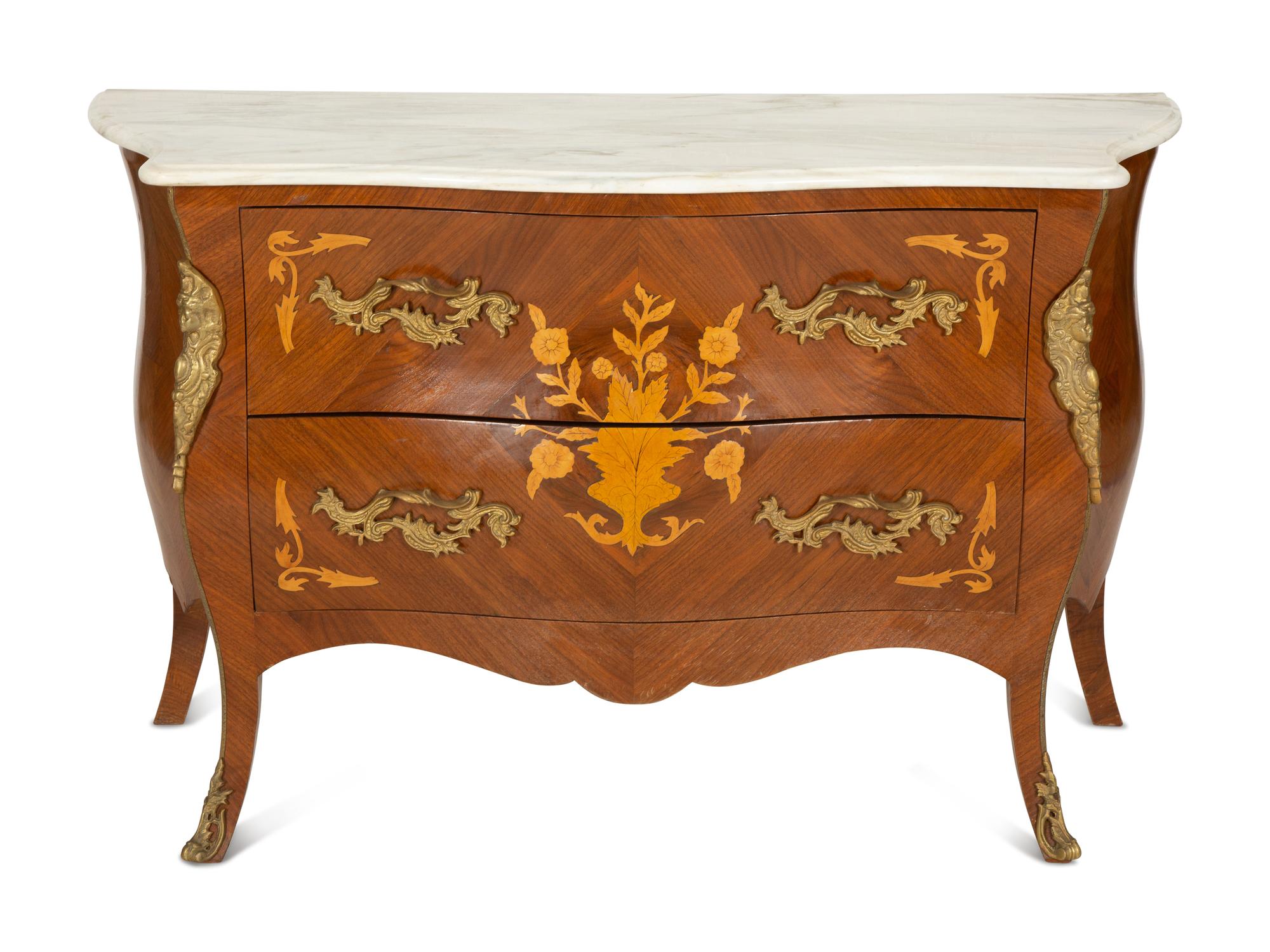 A Louis XV Style Gilt-Bronze Mounted Marquetry Commode