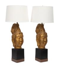 A Pair of Gilt Composition Buddha Lamps