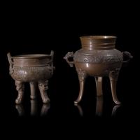 Two Japanese Bronze Tripod Incense Burners