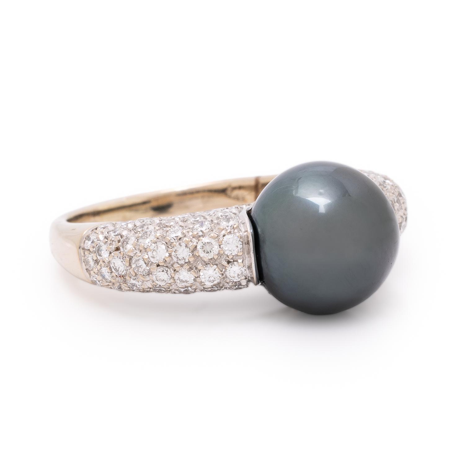 Cultured Gray Pearl, Diamond, and White Gold Ring