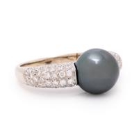 Cultured Gray Pearl, Diamond, and White Gold Ring