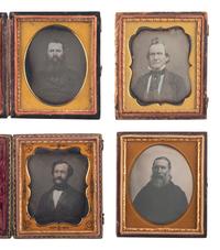 [EARLY PHOTOGRAPHY]. A group of 12 daguerreotypes of men with facial hair or creatively coiffed hair, including portraits by ANSON and BRILL.