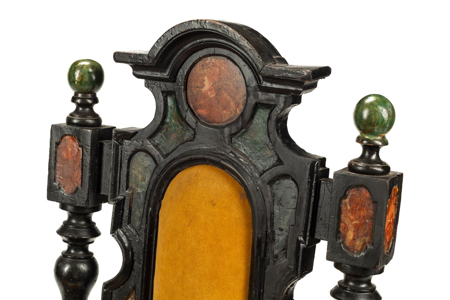 A Pair of Florentine Specimen Marble-Inset Ebonized Side Chairs