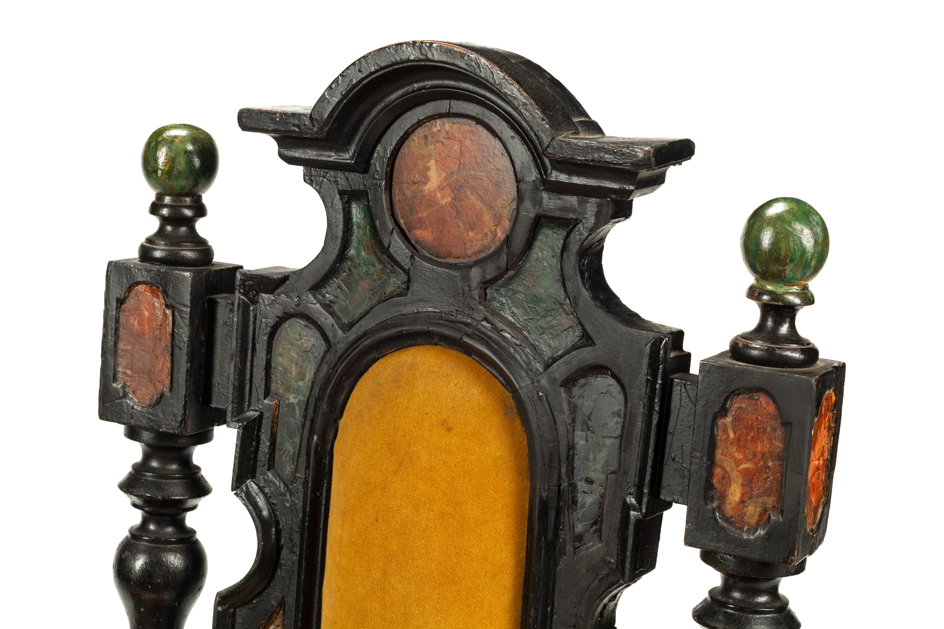 A Pair of Florentine Specimen Marble-Inset Ebonized Side Chairs