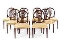 A Set of Eight Regency Style Carved Mahogany Leather-Upholstered Dining Chairs