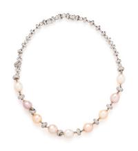 WHITE GOLD, CULTURED PEARL AND DIAMOND NECKLACE