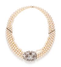 CULTURED PEARL AND DIAMOND MULTISTRAND NECKLACE