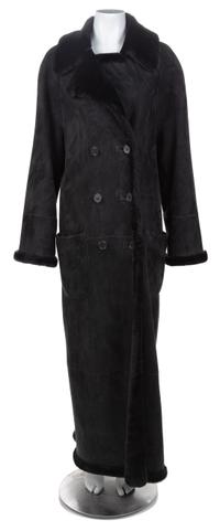 A Black Shearling Double Breasted Full Length Coat, Size Large.