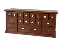 A Miniature Painted Wood Apothecary Cabinet with Porcelain Pulls