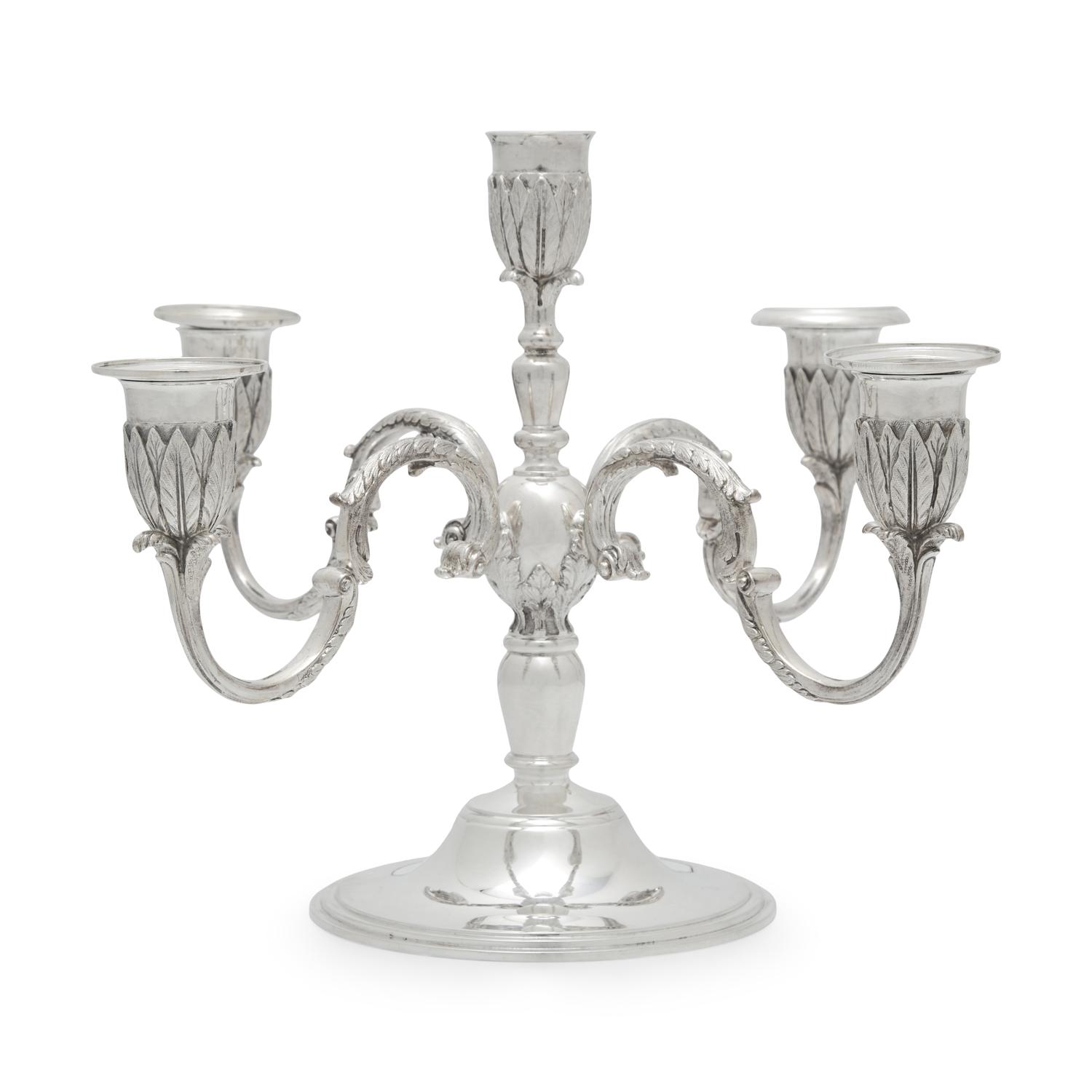 An English Silver Five-Light Candelabrum