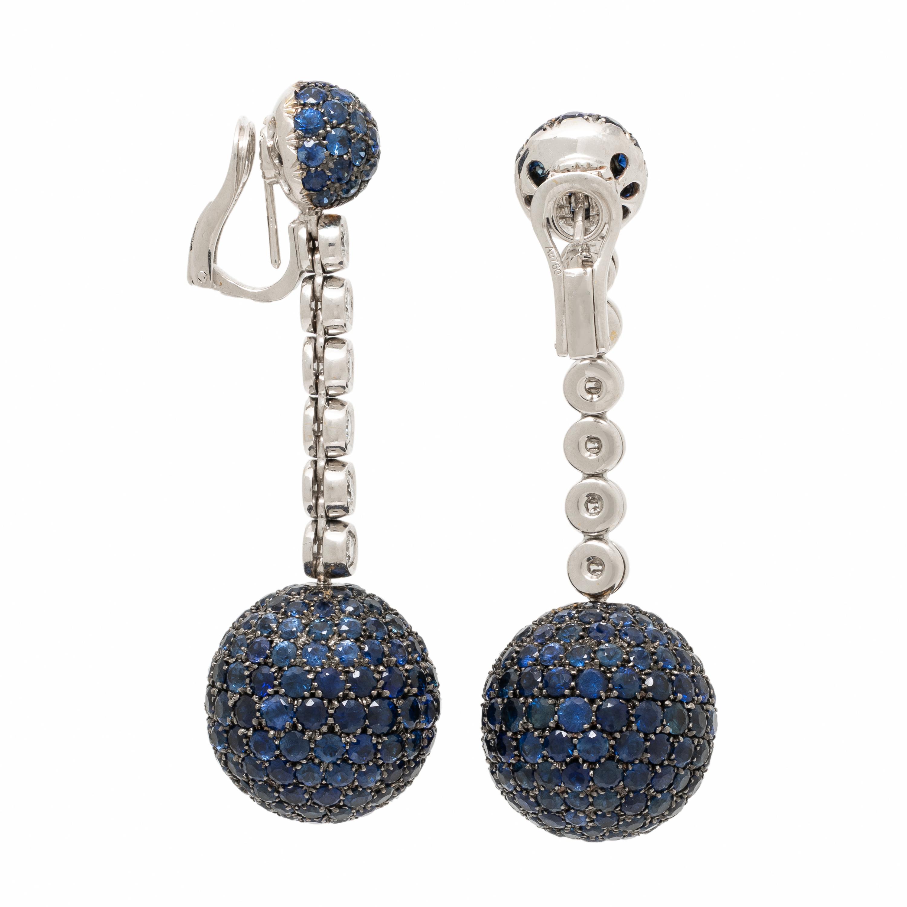 Sapphire, Diamond, and White Gold Earrings