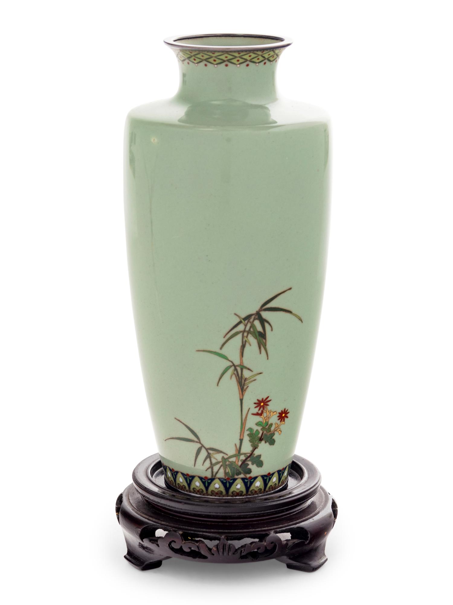 A Jade Green Ground Cloisonné Vase