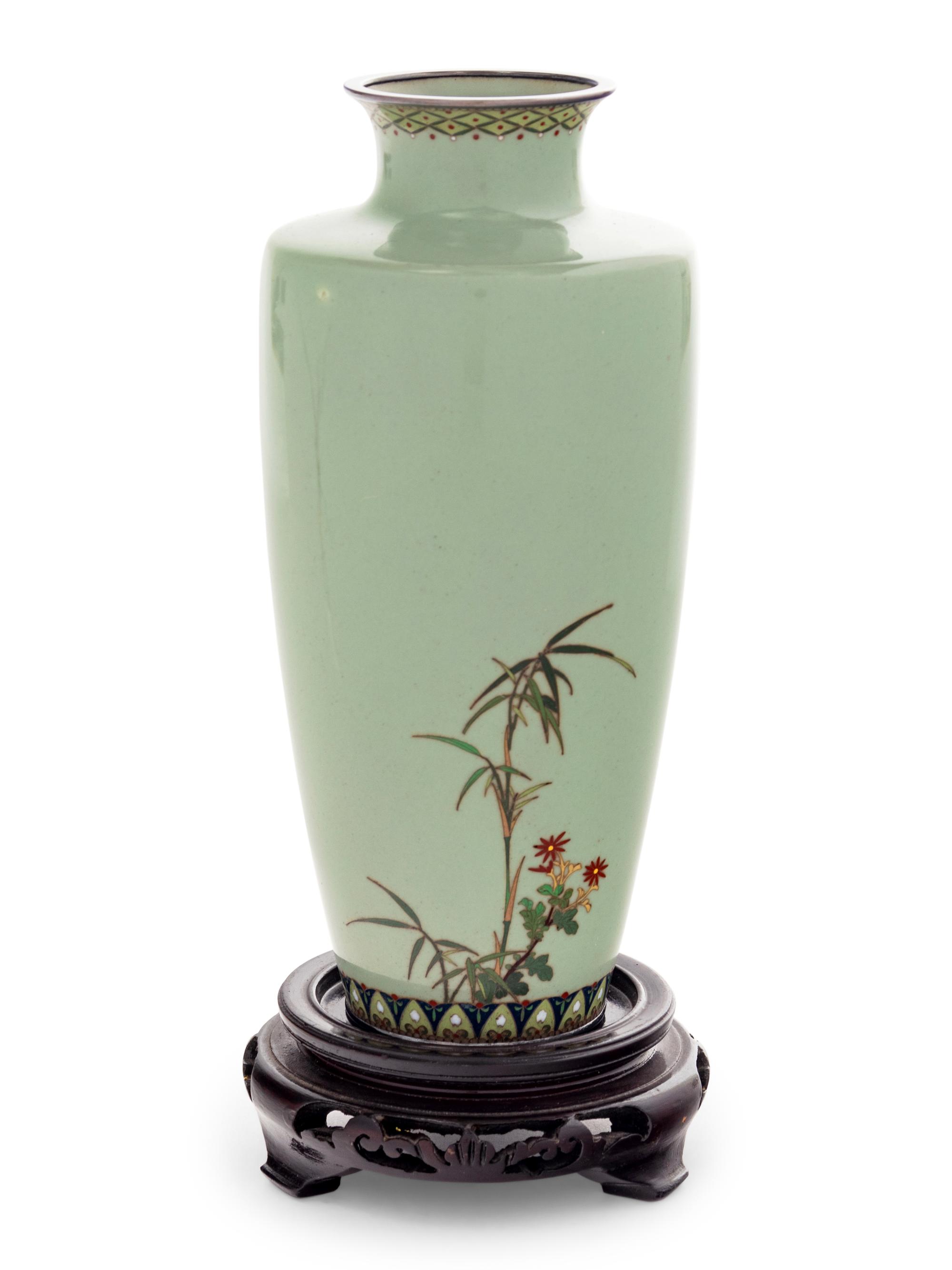 A Jade Green Ground Cloisonné Vase