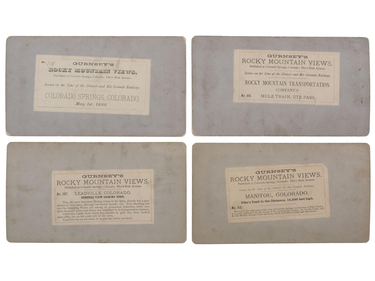 [COLORADO]. A group of 8 photographs incl. landscape views and pack mules by Alexander Martin and Byron Gurnsey, comprising: