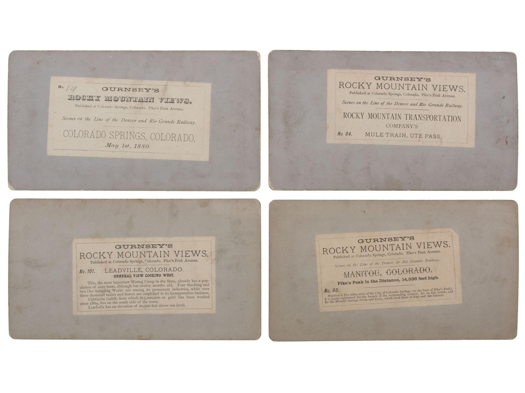 [COLORADO]. A group of 8 photographs incl. landscape views and pack mules by Alexander Martin and Byron Gurnsey, comprising: