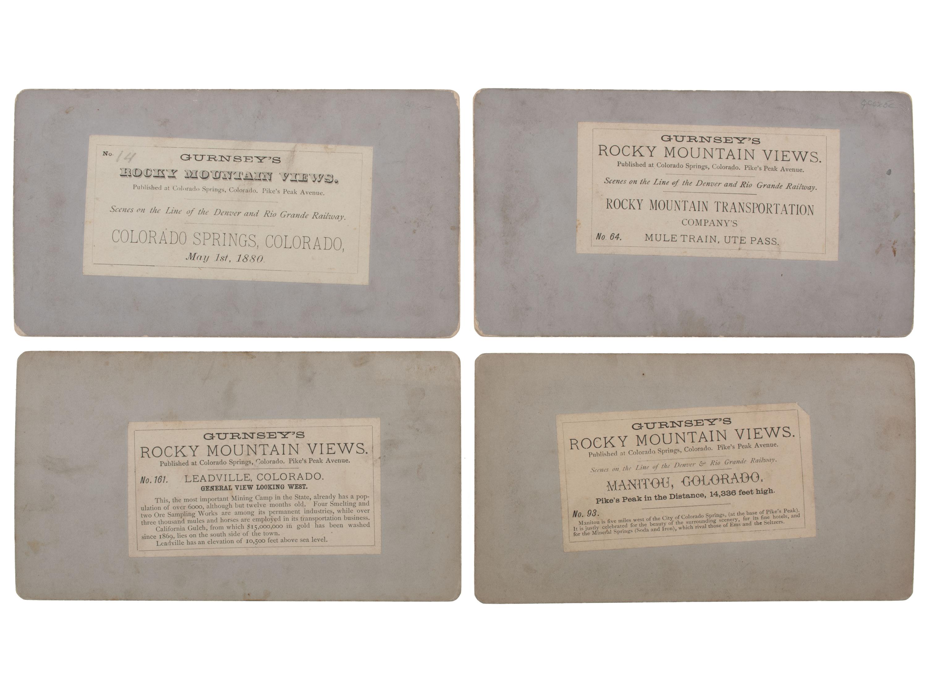 [COLORADO]. A group of 8 photographs incl. landscape views and pack mules by Alexander Martin and Byron Gurnsey, comprising: