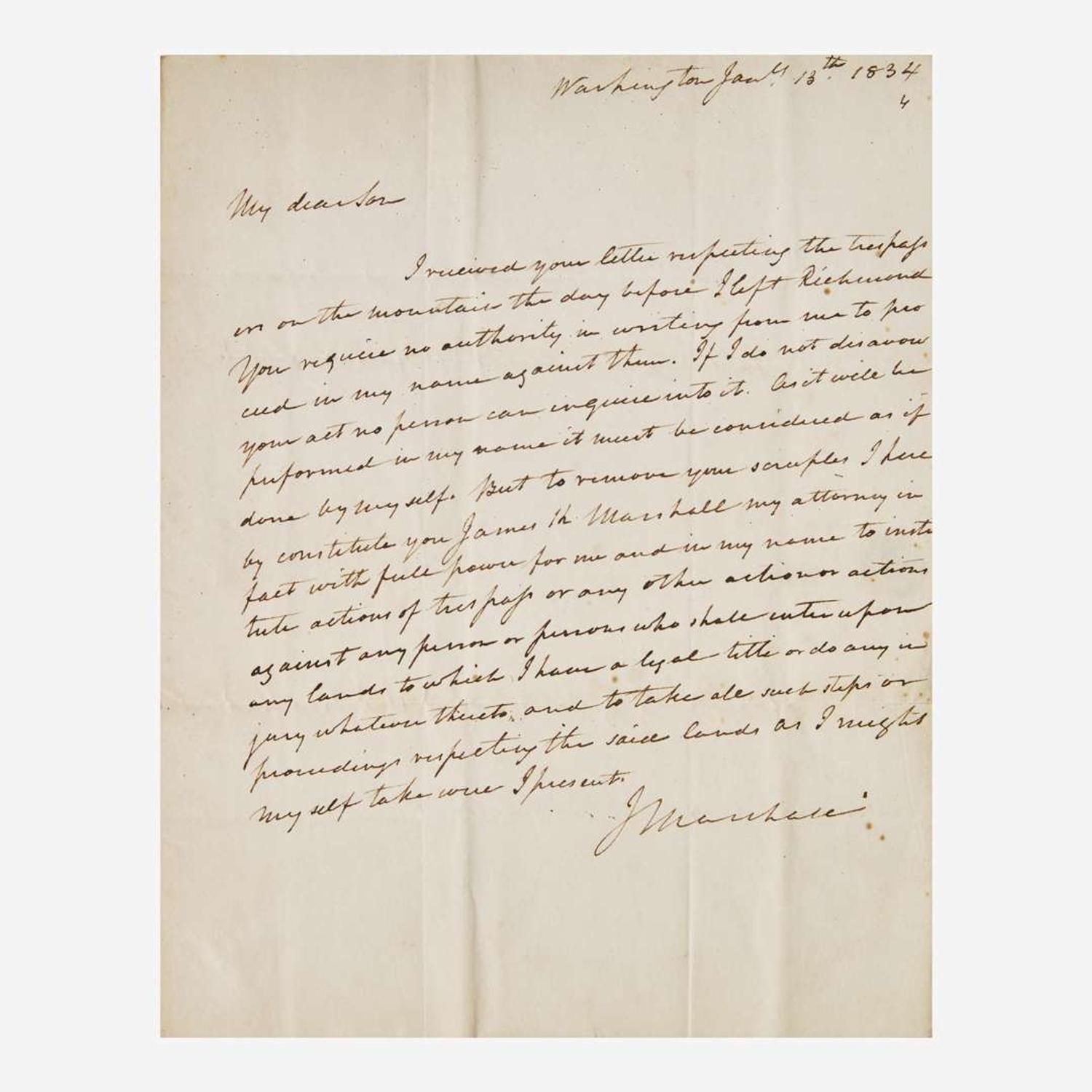 [Americana] Marshall, John Autograph Letter, signed