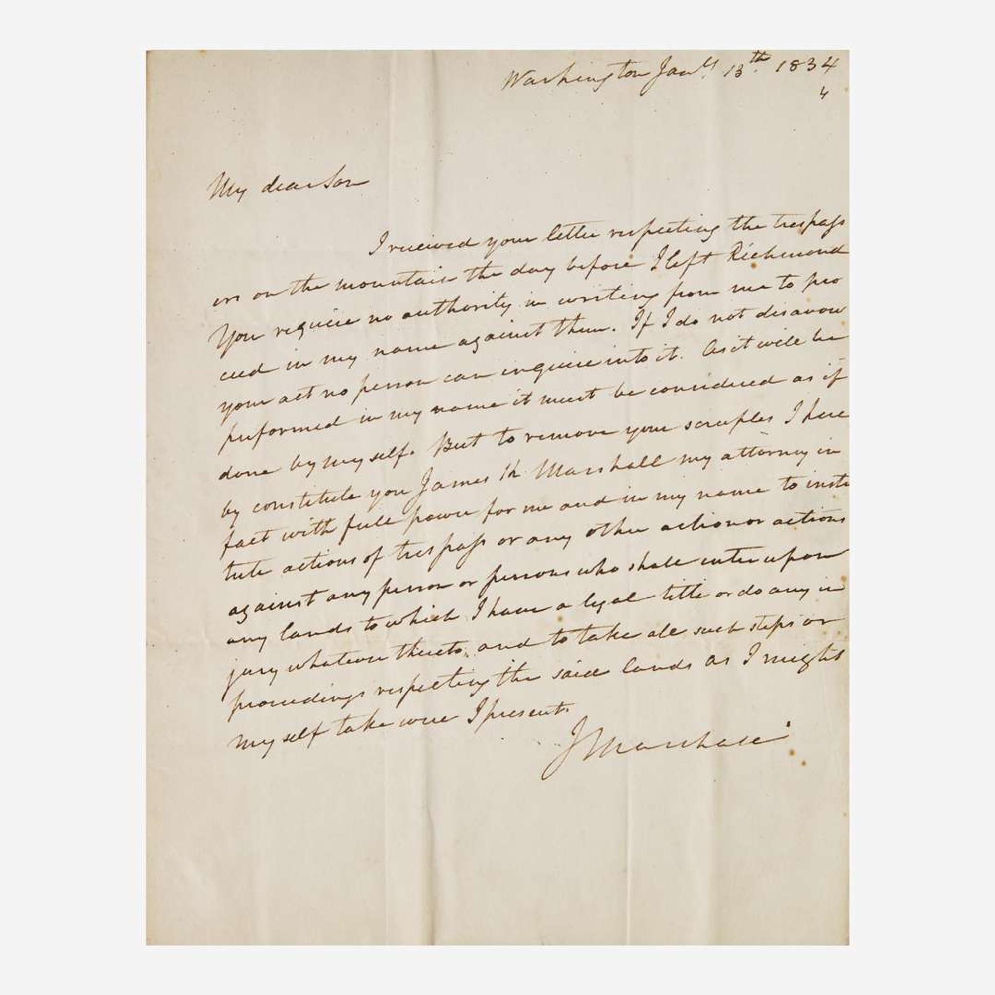 [Americana] Marshall, John Autograph Letter, signed