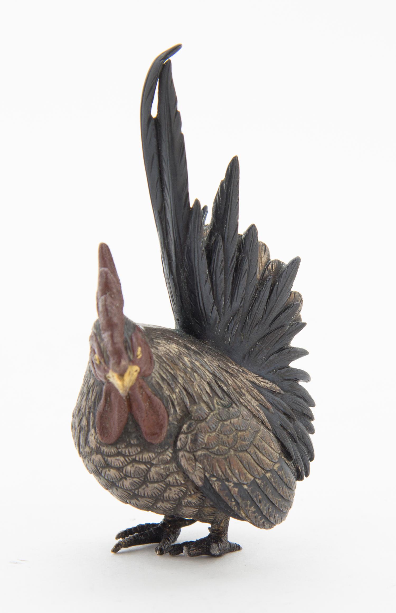 An Enameled Silver and Bronze Rooster Height 2 7/8 inches. — 19TH/20TH CENTURY