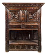 A French Provincial Carved Oak Court Cupboard Height 79 x width 59 x depth 20 inches. — 18TH CENTURY