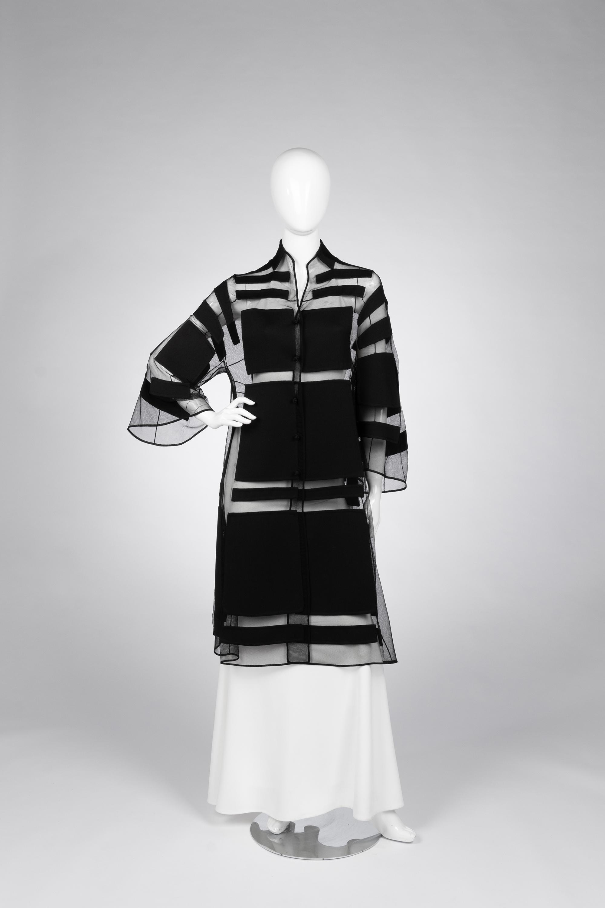 Chado Ralph Rucci Silk Net Jacket with Wool Crepe Patches