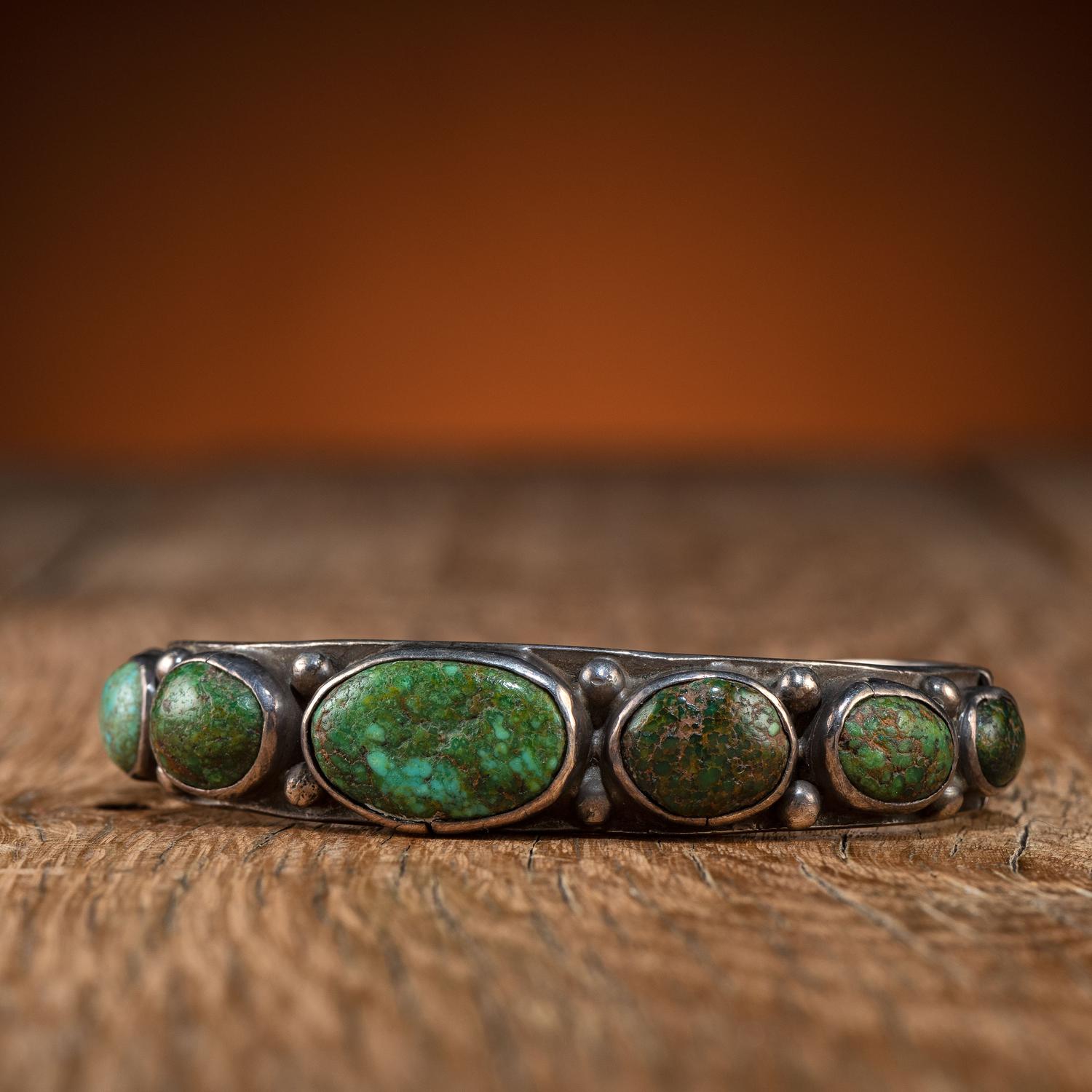 Navajo Silver Ingot and Turquoise Cuff Bracelet