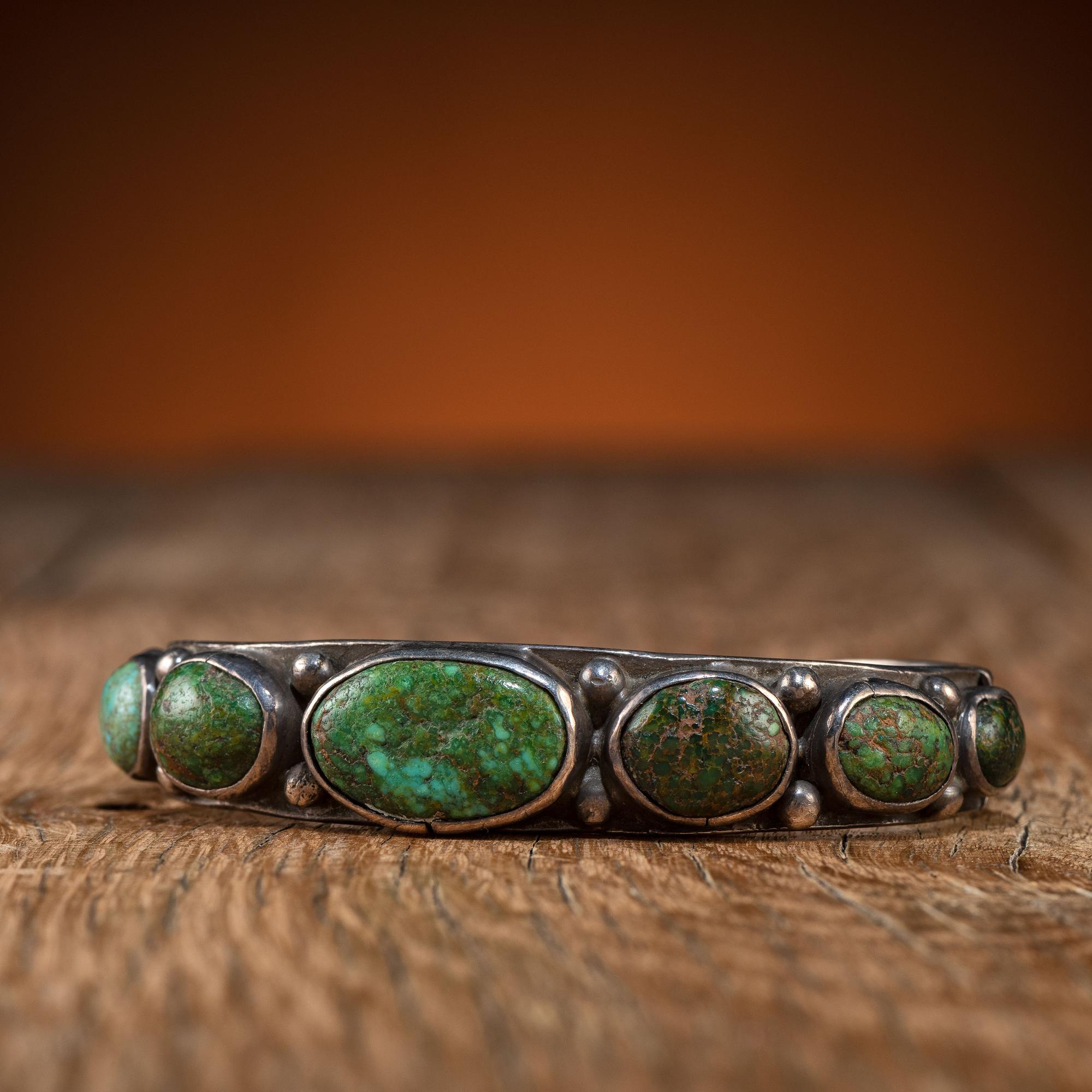Navajo Silver Ingot and Turquoise Cuff Bracelet