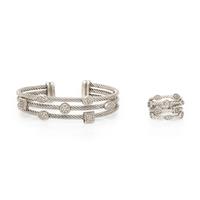 David Yurman, Sterling Silver and Diamond 'Confetti' Cable Cuff Bracelet and Ring